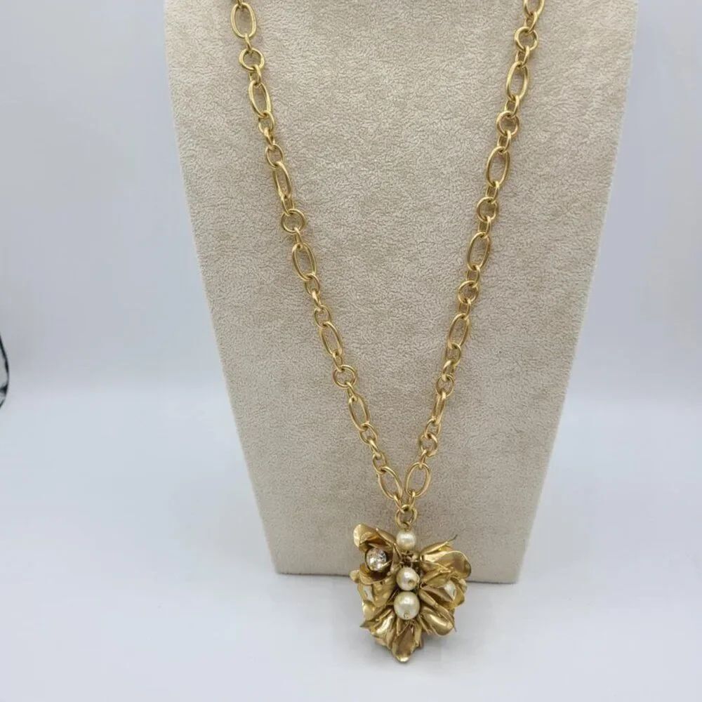 J Crew Chunky Flower Pearl Crystal Bouquet Long Statement Necklace